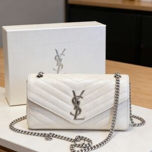 YSL Medium Chain Bag in White